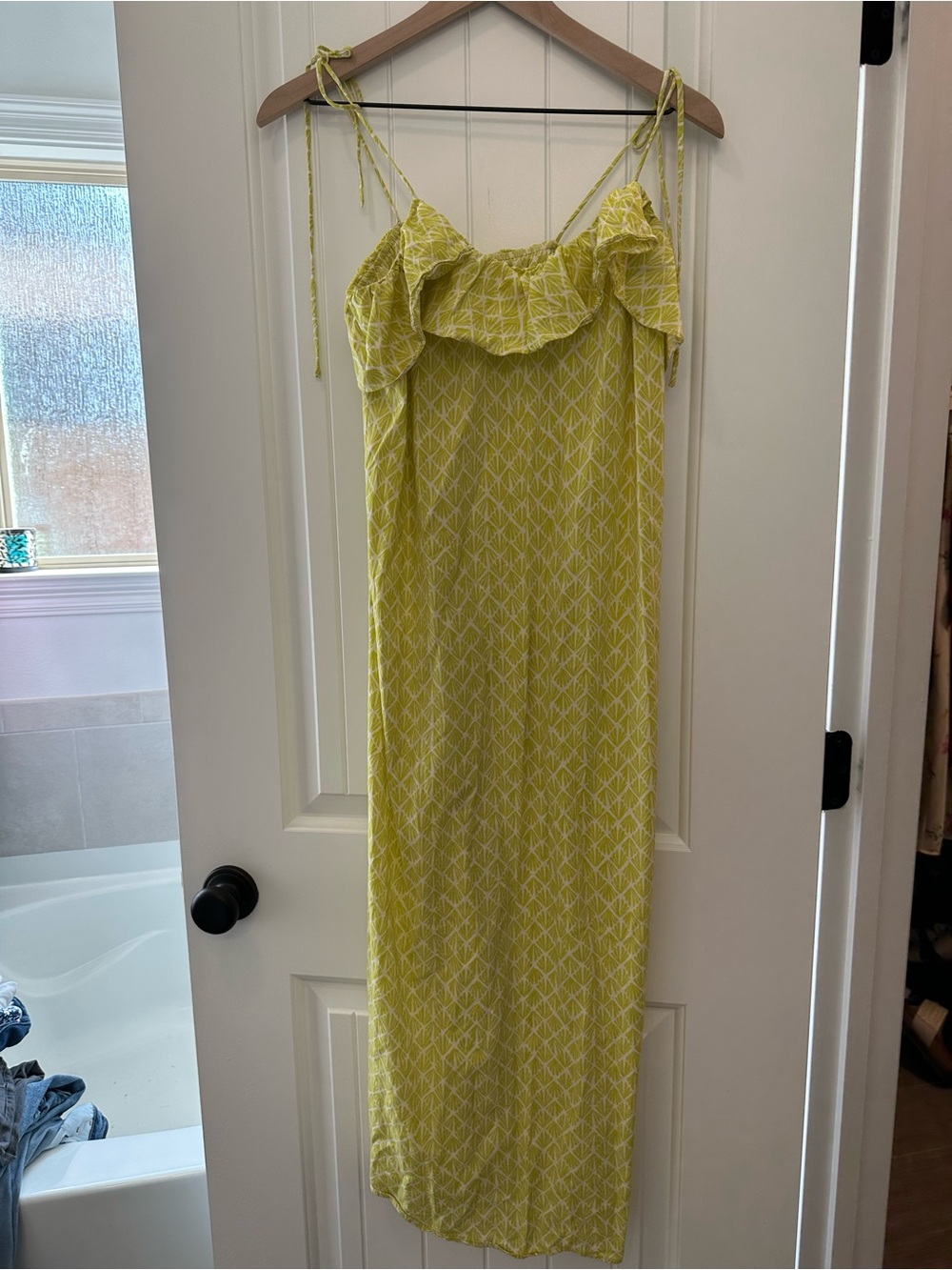 H&M Yellow Tie-Shoulder Ruffle Maxi Dress